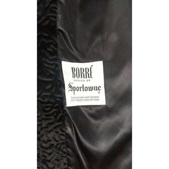 Vintage 60s black faux Persian lamb mink fur collar coat - Picture 5 of 5